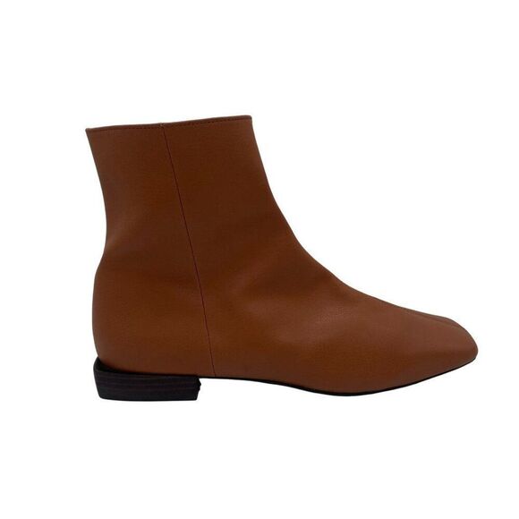 Linea Paolo Womens Ankle Rad Boots Sz 8 Tan Square Toe Zip Minimalist Flat - Picture 1 of 12